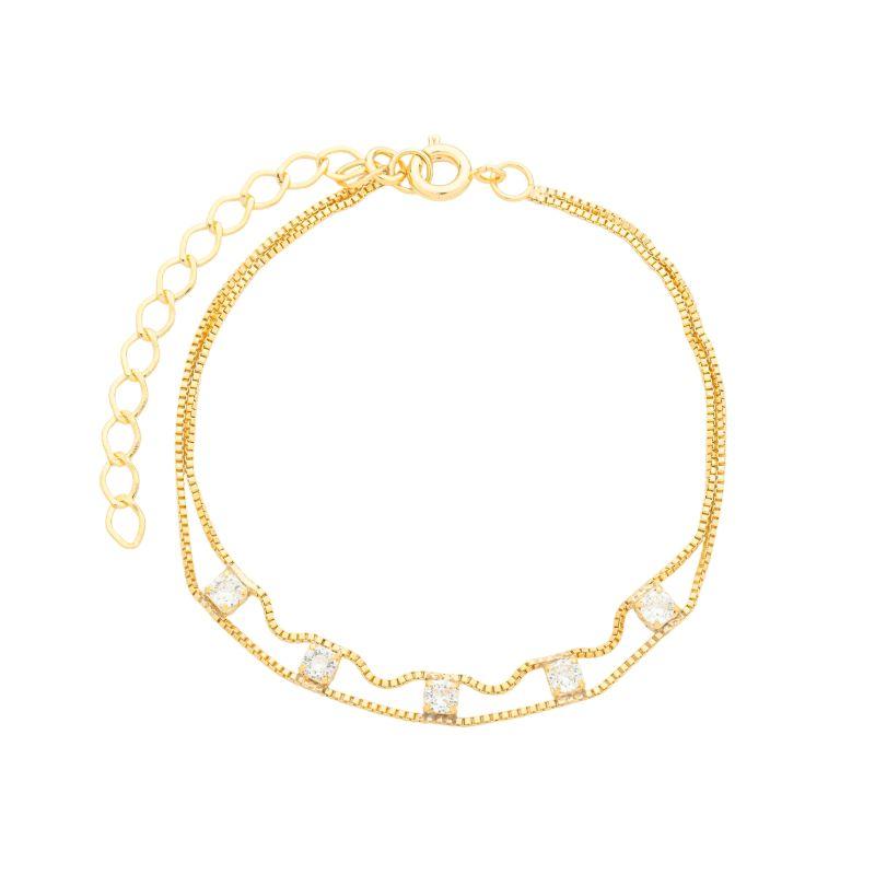 Pulseira Corrente Dupla Zircônias Ouro