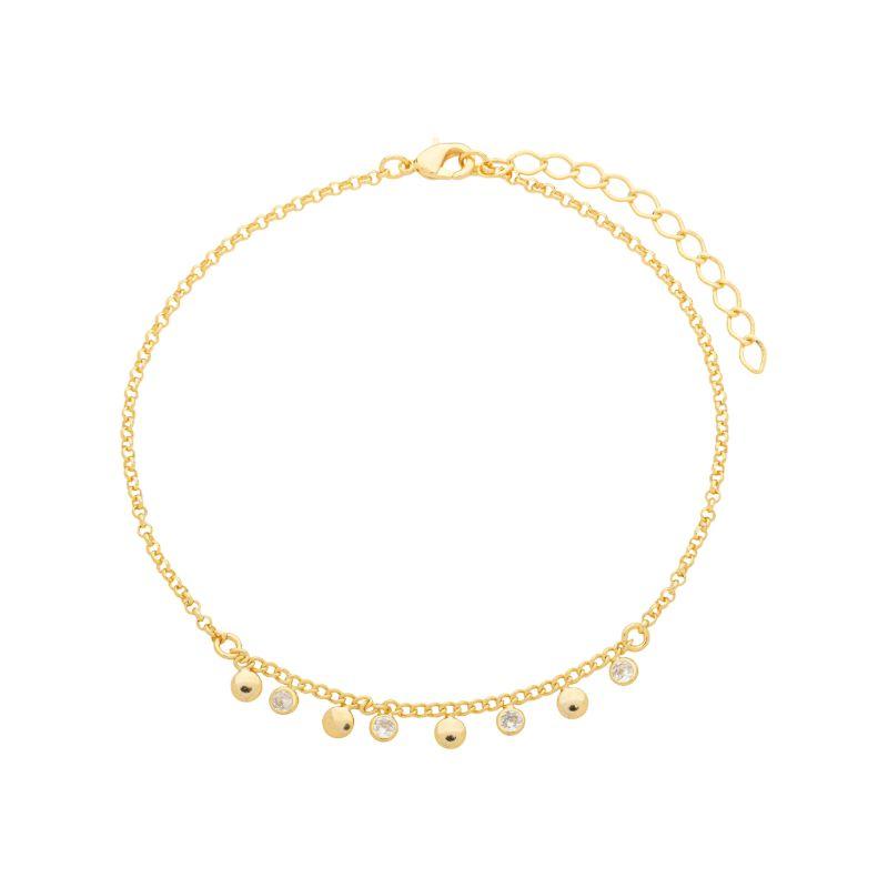 Tornozeleira Pingente Mini Esferas Ouro