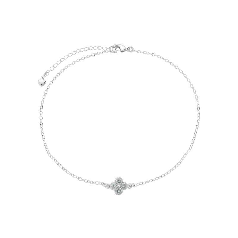 Tornozeleira Trevo Cristal Prata