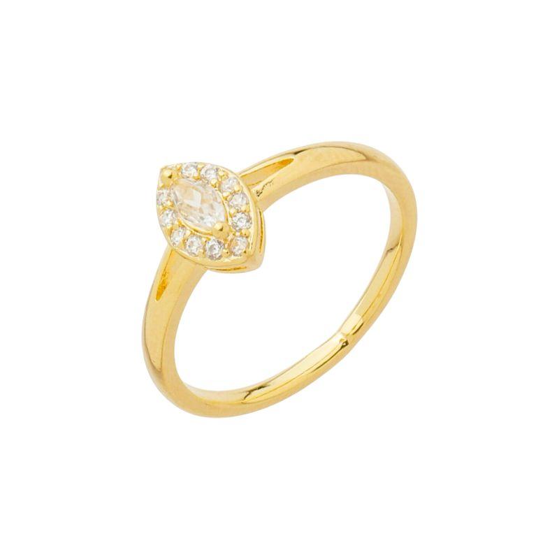 Anel Navete Cravejado Ouro