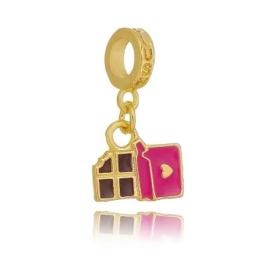 Berloque Barra de Chocolate Pink Dourado Plush