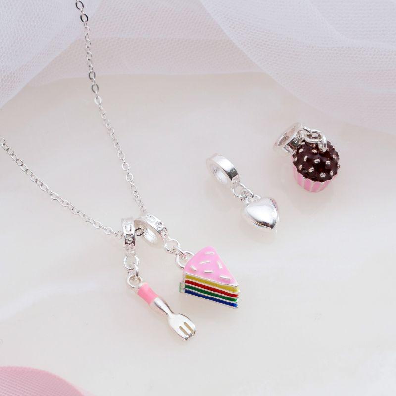 Berloque Garfo Rosa Prata Plush