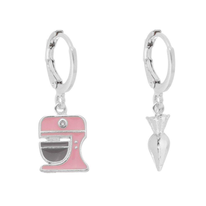 Brinco Argola Batedeira e Saco de Confeitar Plush Prata