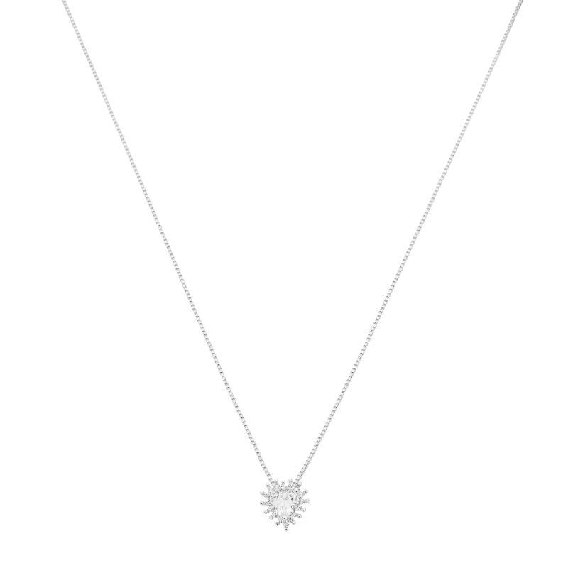 Colar Coração Pedra Branca e Zircônias Prata