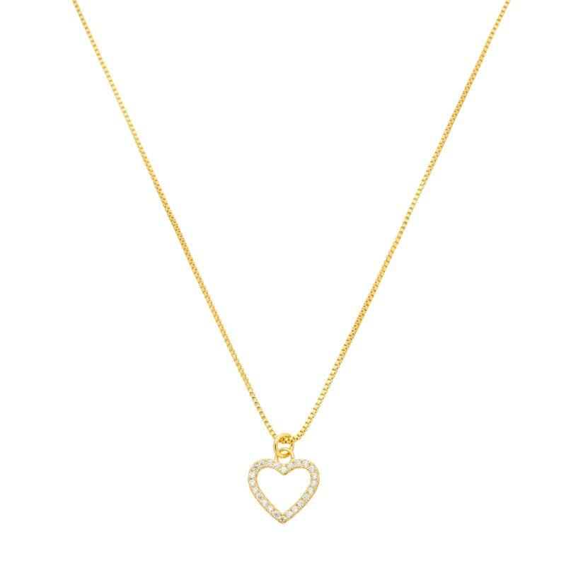 Colar Coração Vazado Cravejado Ouro