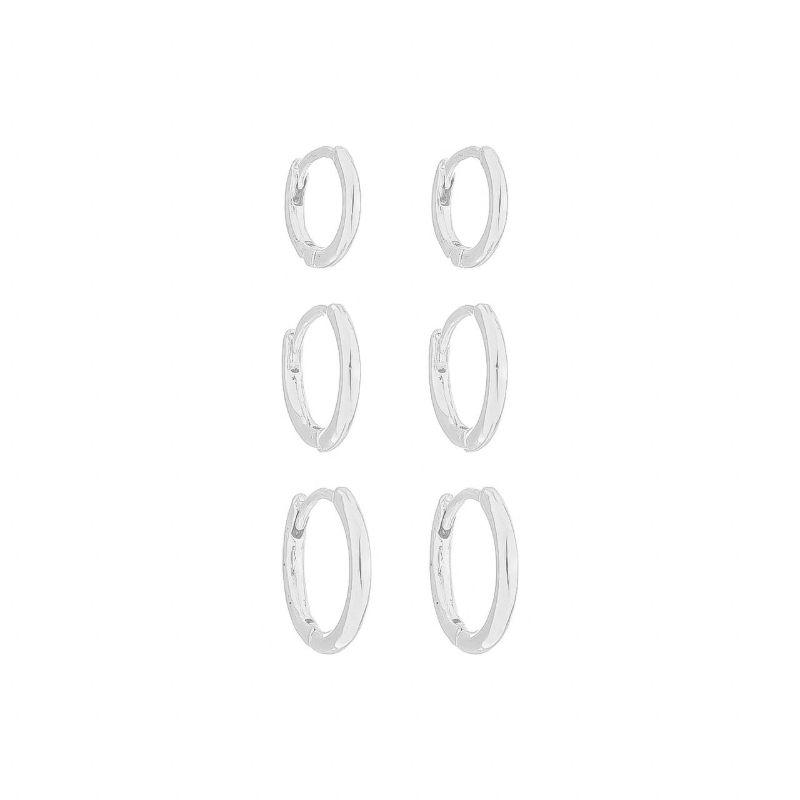 Trio Argolas Lisas Minimalistas Prata