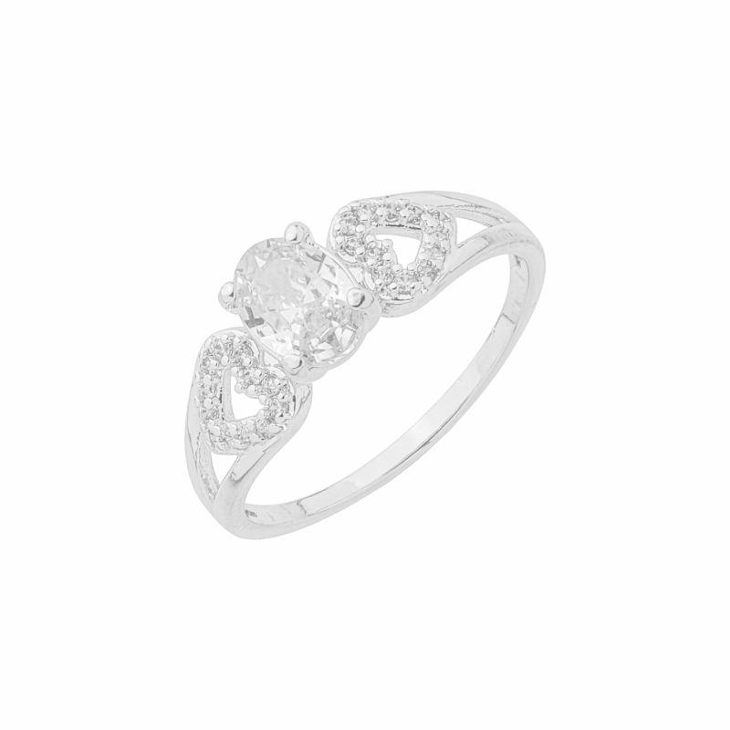 Anel Pedra Oval e Laterais Cravejadas Prata