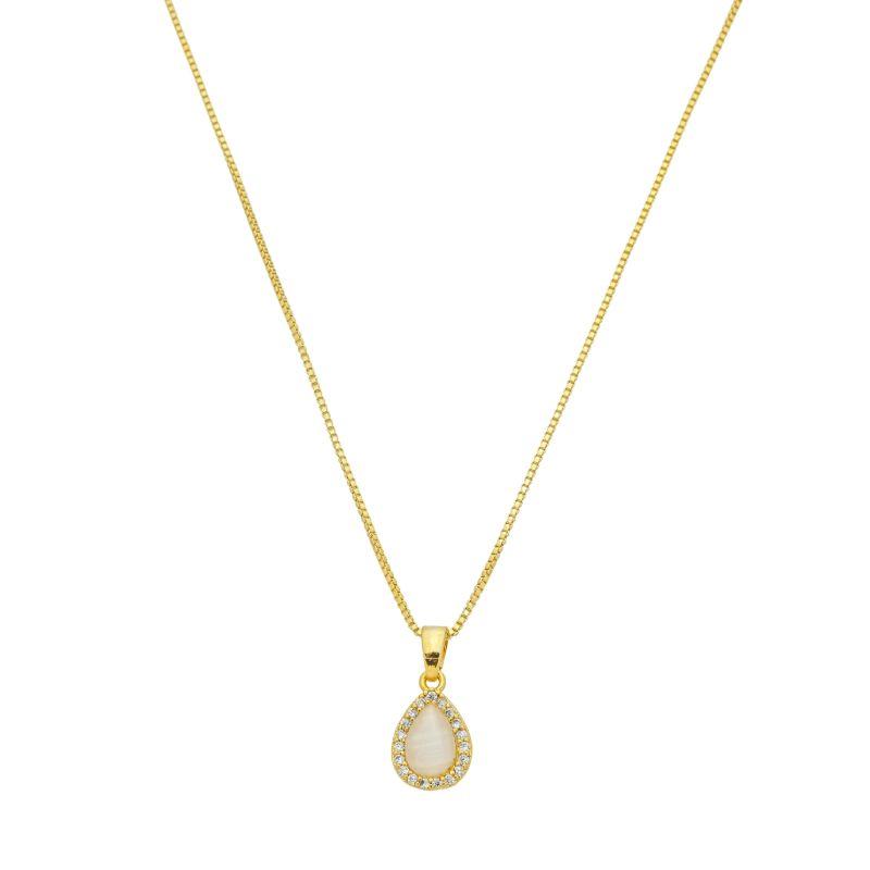 Colar Gota Madrepérola Zircônias Ouro