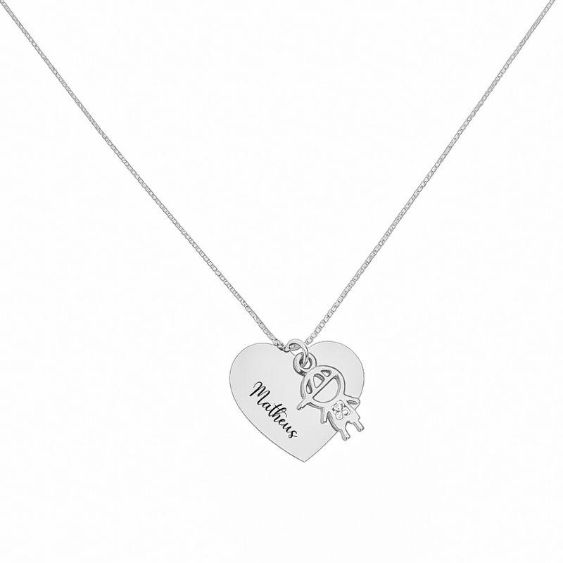 Colar Personalizado Coração Grande e Pingente Filho Prata