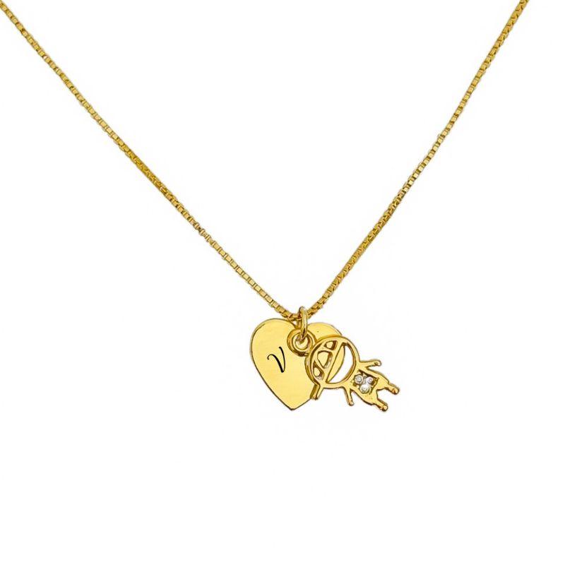 Colar Personalizado Coração Inicial e Pingente Filho Ouro