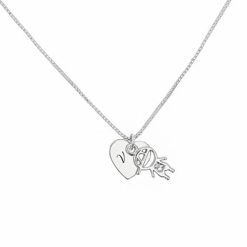 Colar Personalizado Coração Inicial e Pingente Filho Prata