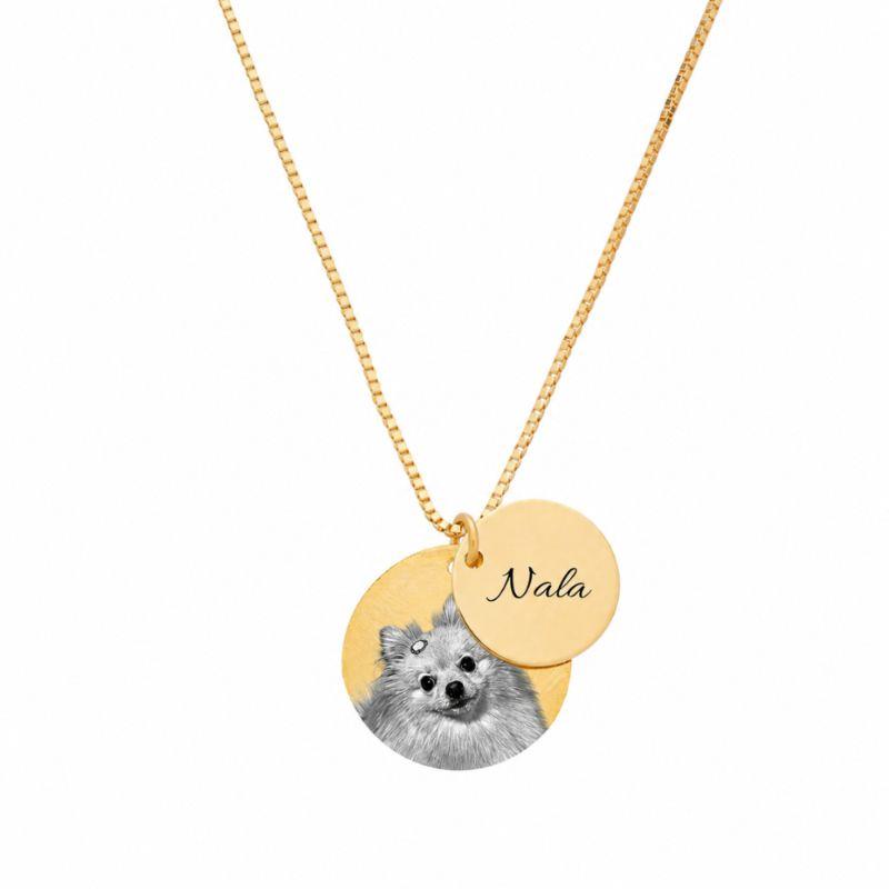 Colar Personalizado Dupla Medalha Fotogravação e Nome Ouro