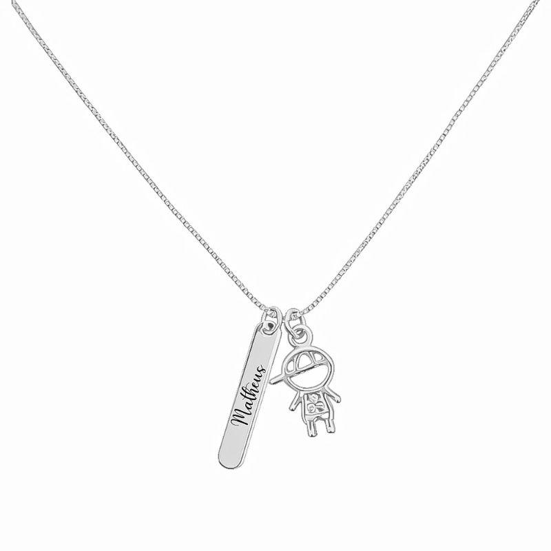 Colar Personalizado Placa Nome e Pingente Filho Prata