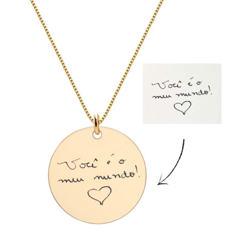 Colar Personalizado Medalha M Recado Eternizado Ouro