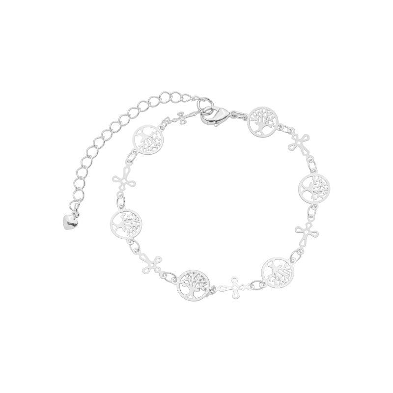 Pulseira Árvore da Vida e Cruz Prata