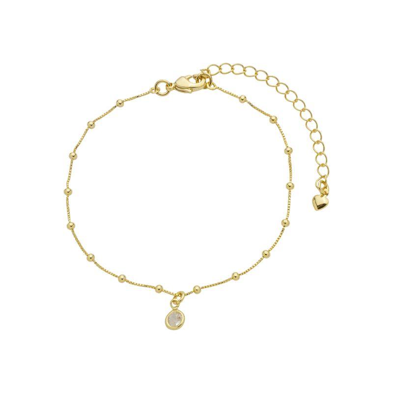 Pulseira Bolinhas e Pingente Cristal Ouro