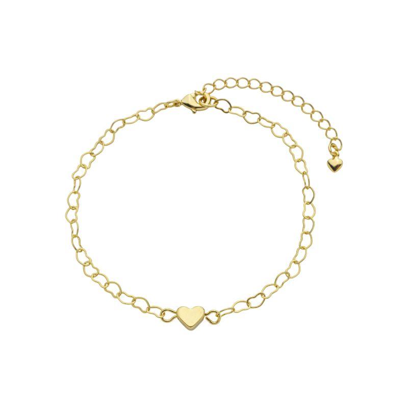 Pulseira Elos Corações e Coração Liso Ouro