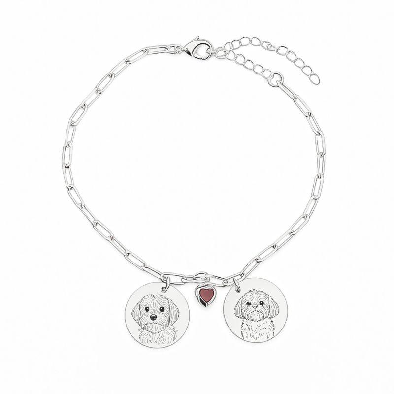 Pulseira Personalizada 2 Medalhas e Pingente Coração Prata