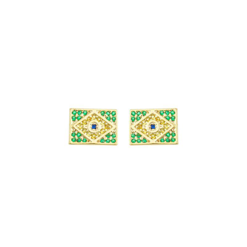 Brinco Bandeira Brasil Cravejado Ouro