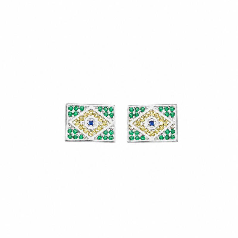 Brinco Bandeira Brasil Cravejado Prata