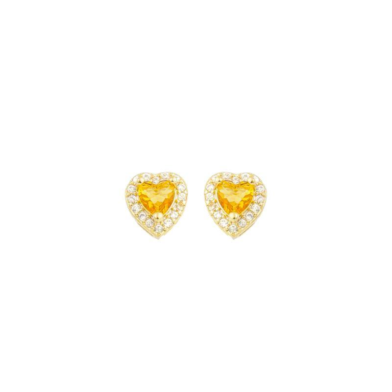 Brinco Coração Amarelo e Zircônias Ouro