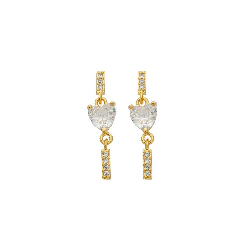 Brinco Coração Cristal Linear Zircônias Ouro