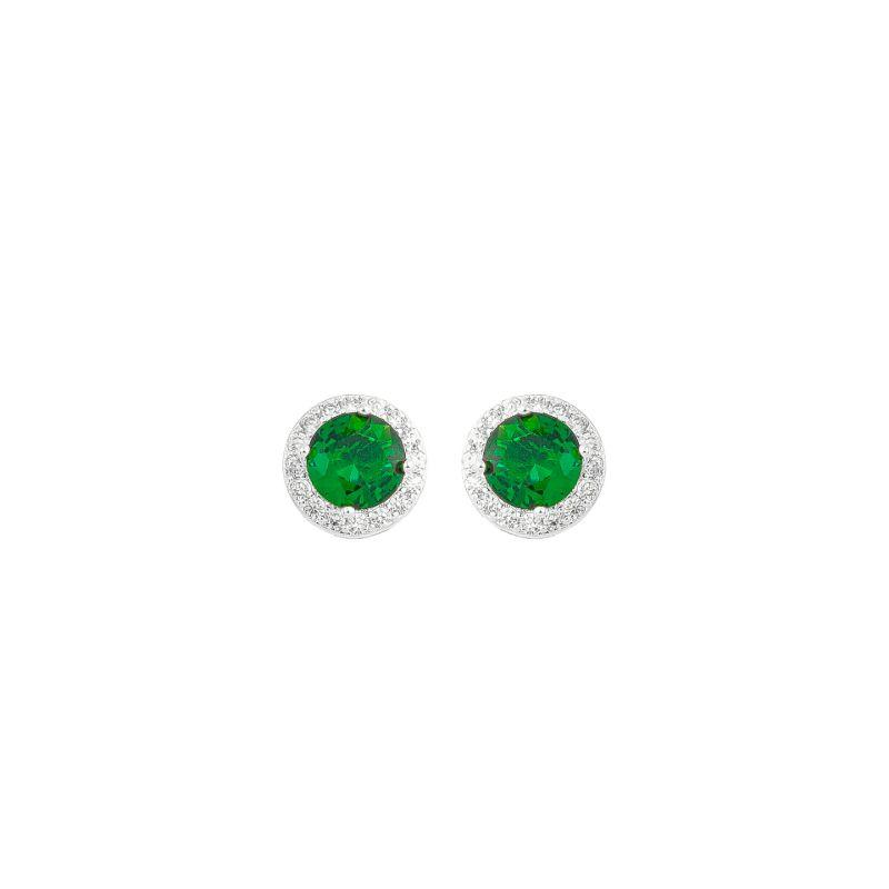 Brinco Cristal Verde Redondo Prata
