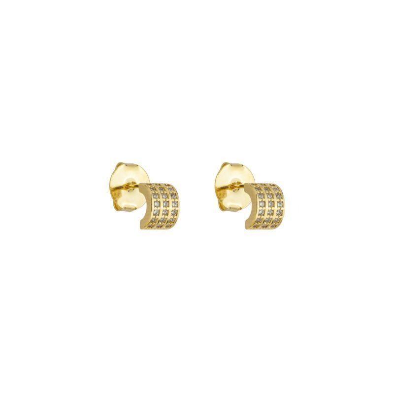 Brinco Meia Argola Tripla Fileira Zircônias Ouro