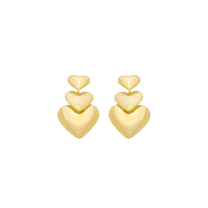 Brinco Três Corações Abaulados Ouro