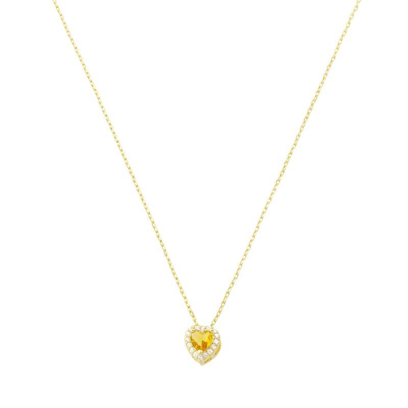 Colar Coração Amarelo e Zircônias Ouro