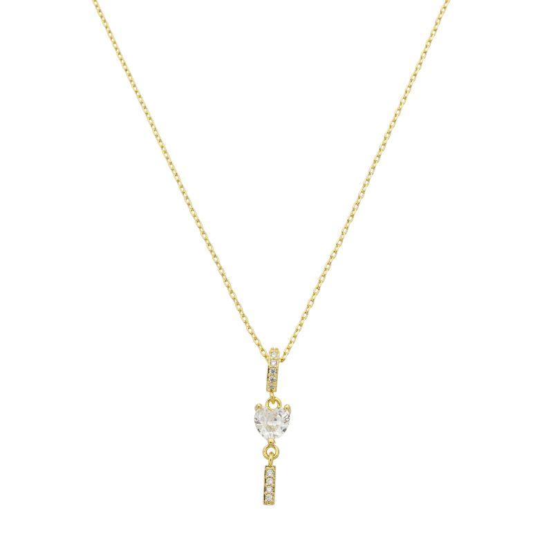 Colar Coração Cristal Linear Zircônias Ouro
