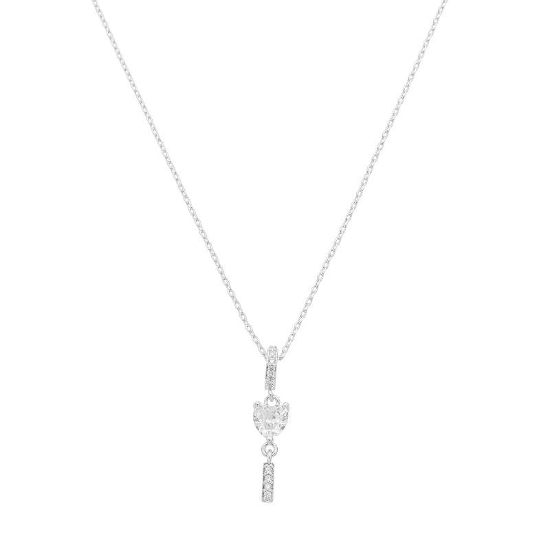 Colar Coração Cristal Linear Zircônias Prata