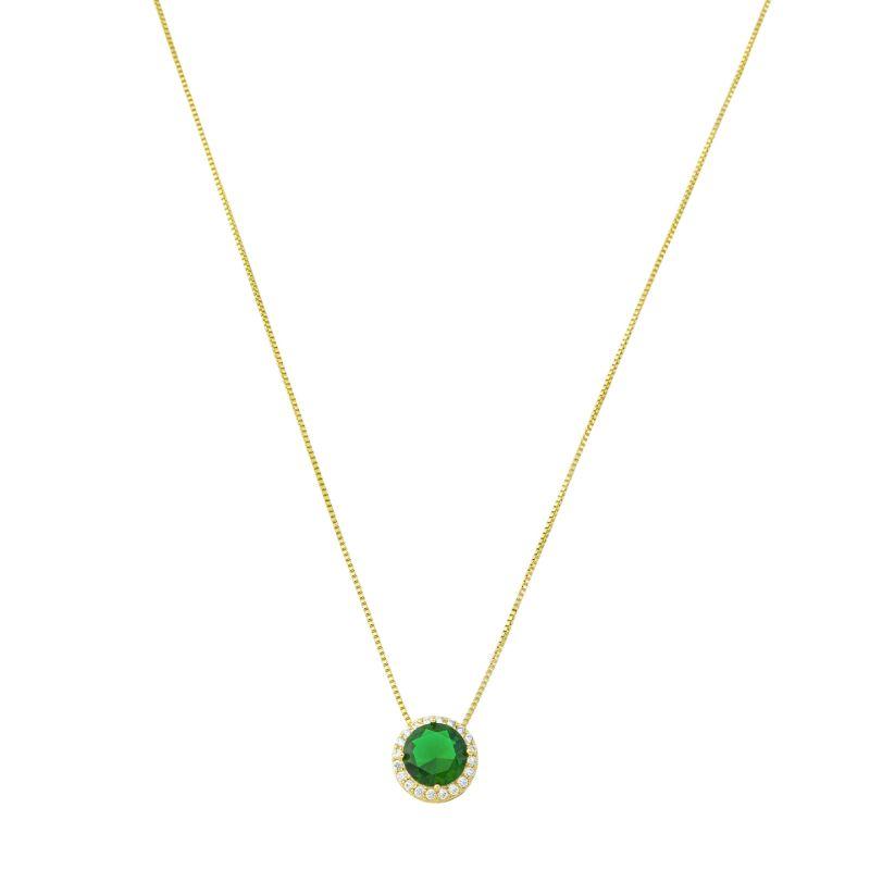 Colar Cristal Verde Redondo Ouro