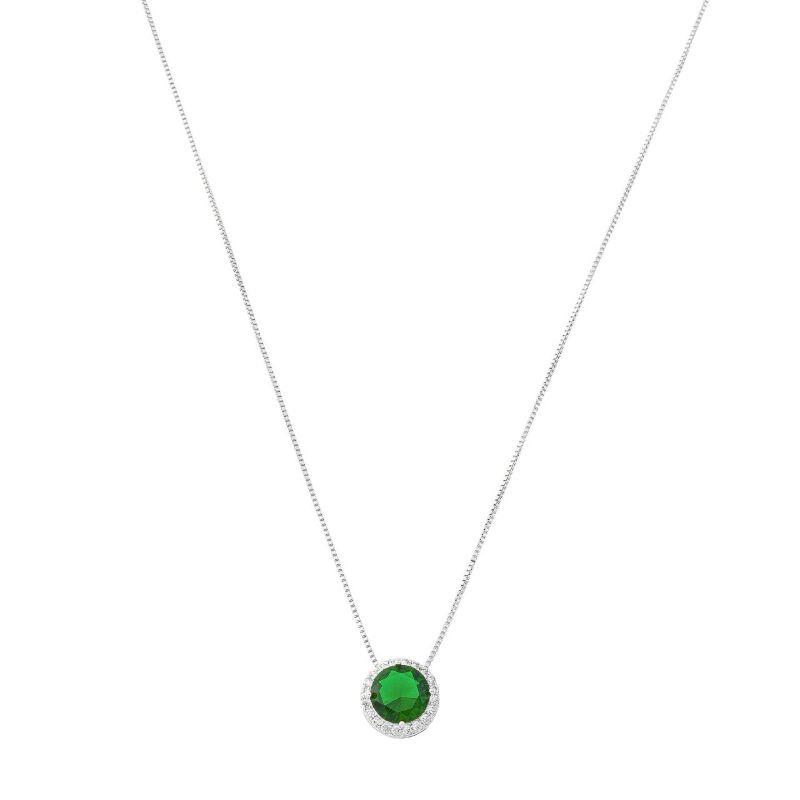 Colar Cristal Verde Redondo Prata