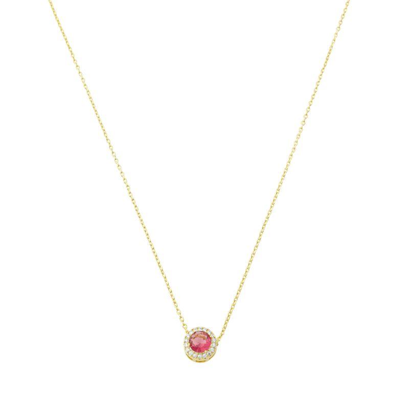 Colar Cristal Vermelho Rendondo Ouro