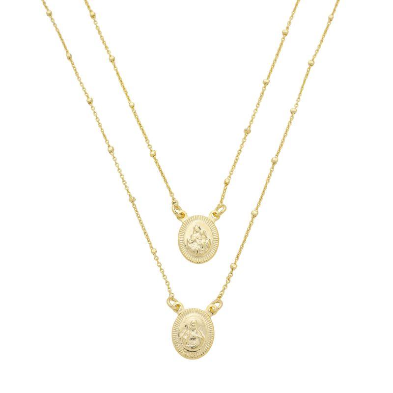 Colar Escapulário Oval e Mini Bolinhas Ouro