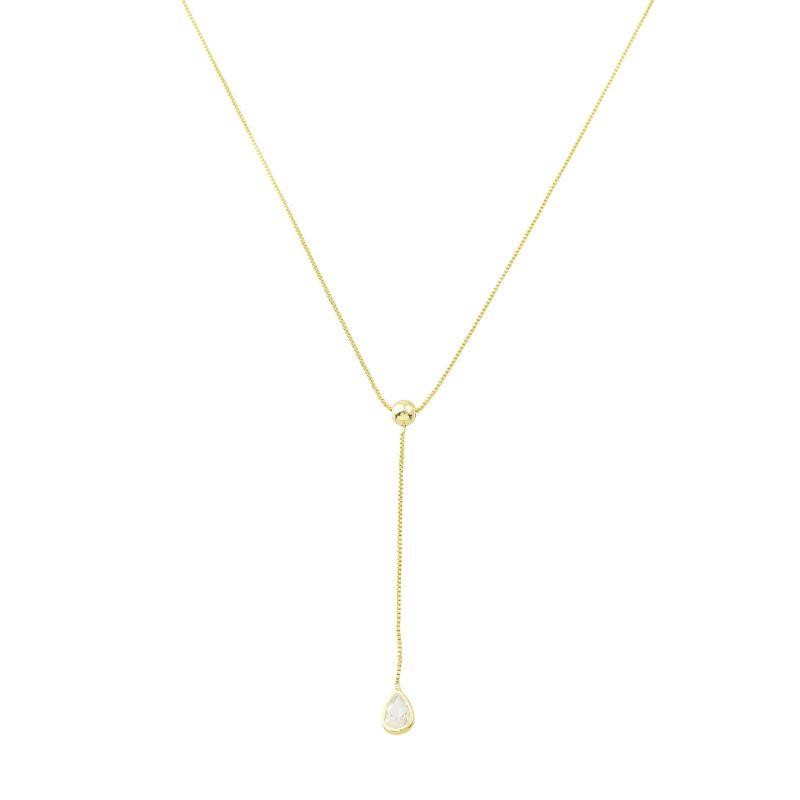 Colar Pingente Longo Ponto de Luz Ouro