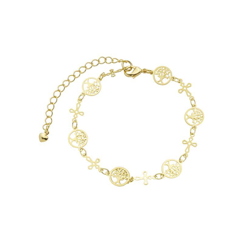 Pulseira Árvore da Vida e Cruz Ouro