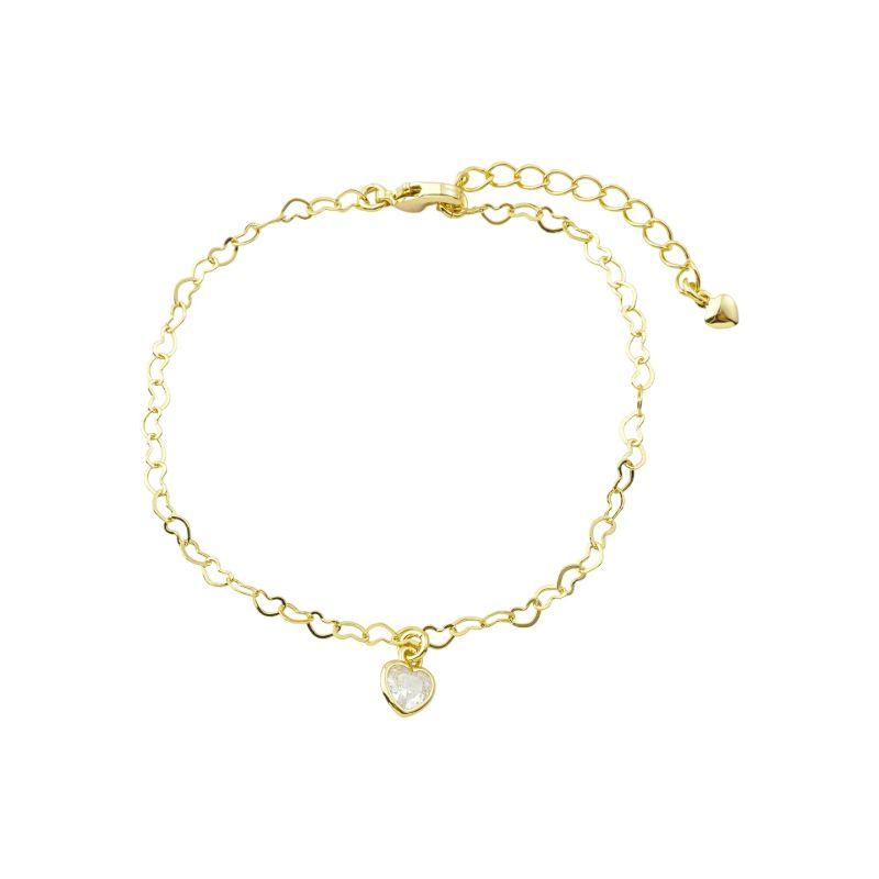 Pulseira Mini Coração Cristal Ouro