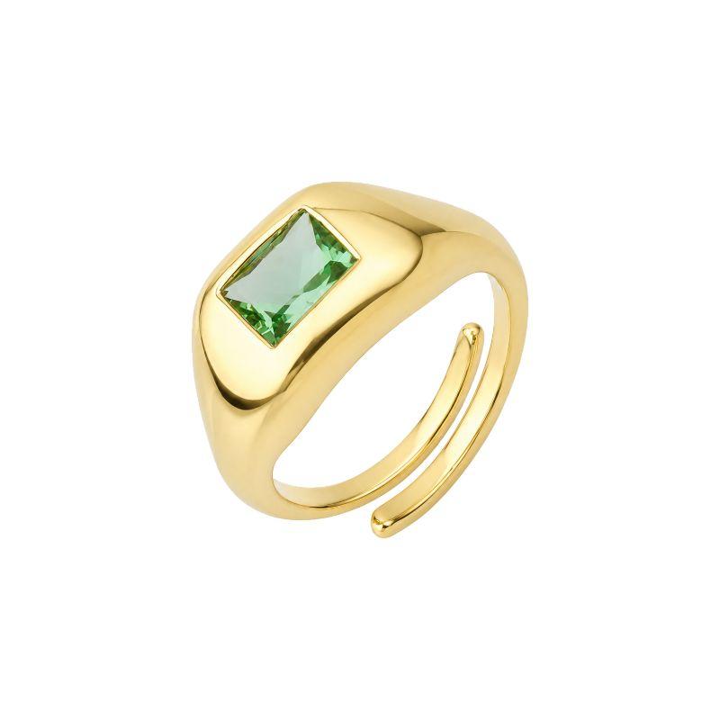 Anel Chevalier Pedra Verde Ajustável Ouro