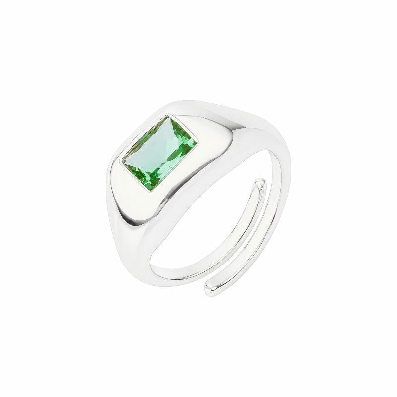 Anel Chevalier Pedra Verde Ajustável Prata