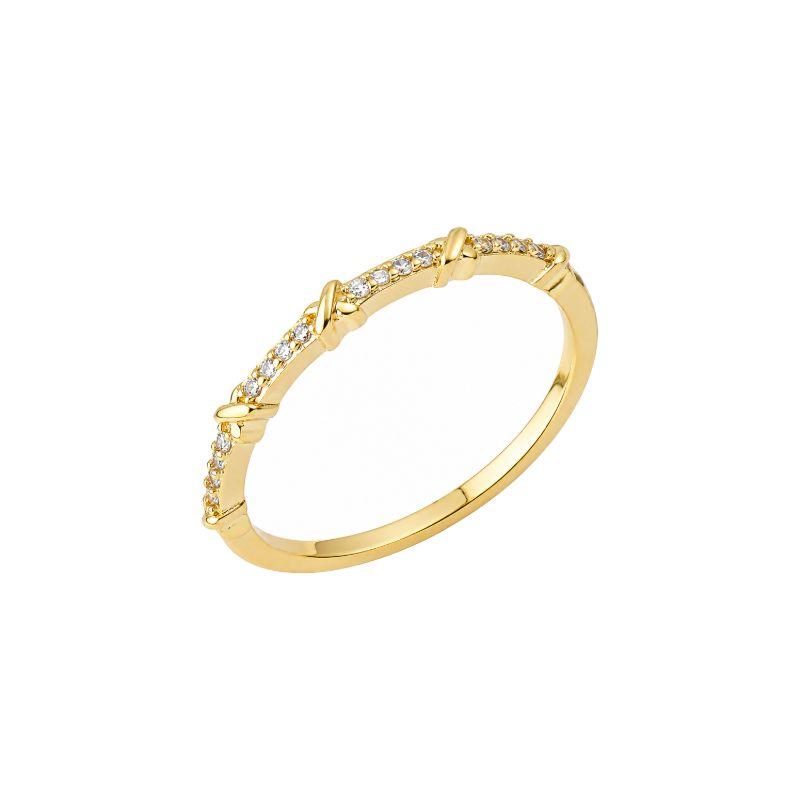 Anel X Minimalista Cravejado Ouro