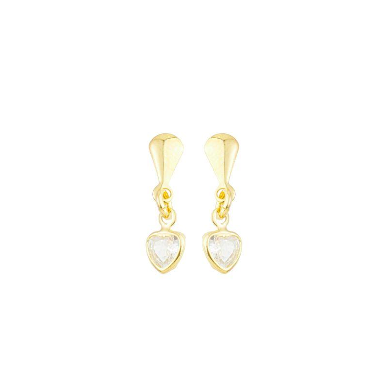 Brinco Mini Coração Cristal Pendente Ouro