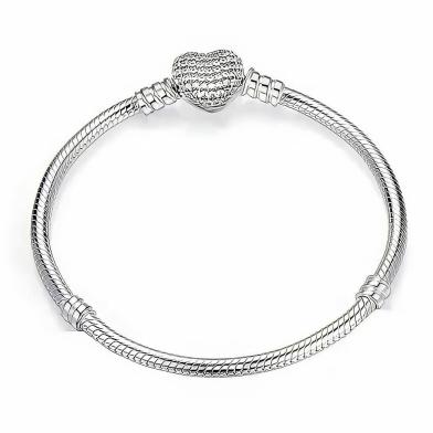Pulseira de Berloques Coração Cravejado Prata - 15 cm