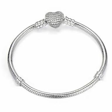Pulseira de Berloques Coração Cravejado Prata - 18 cm