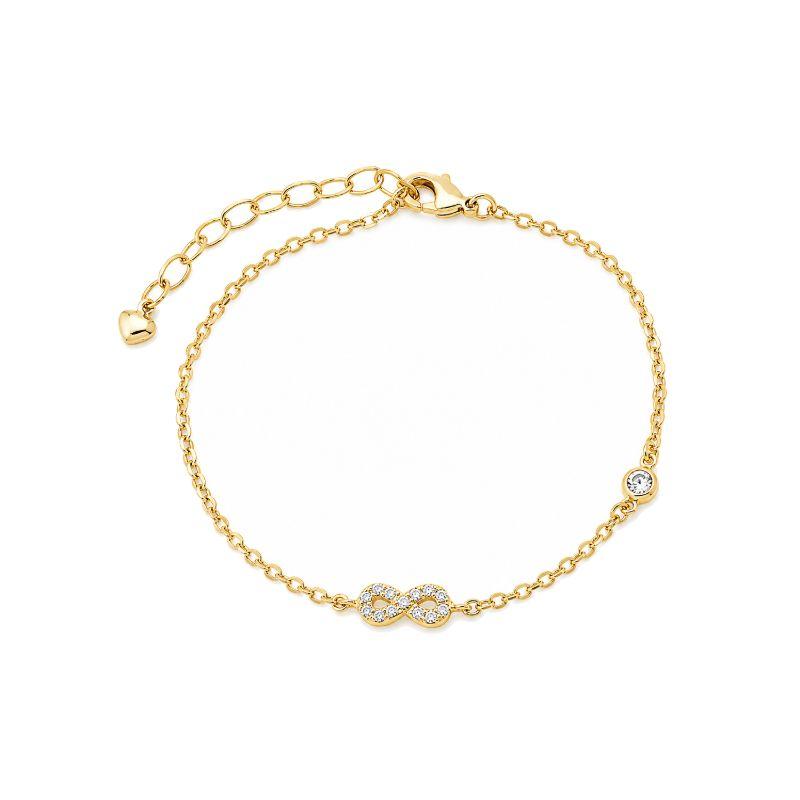 Pulseira Infinito Cravejado e Ponto Cristal Ouro