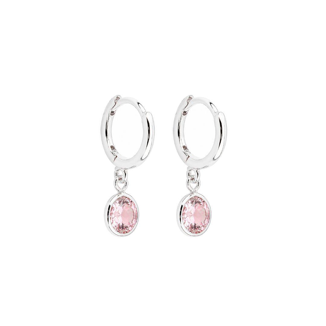 Brinco Argola Cristal Rosa Prata