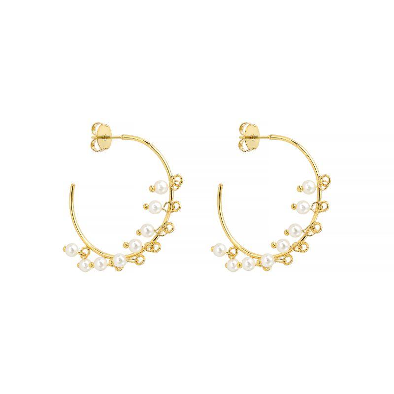 Brinco Argola Pérolas Pendentes Ouro