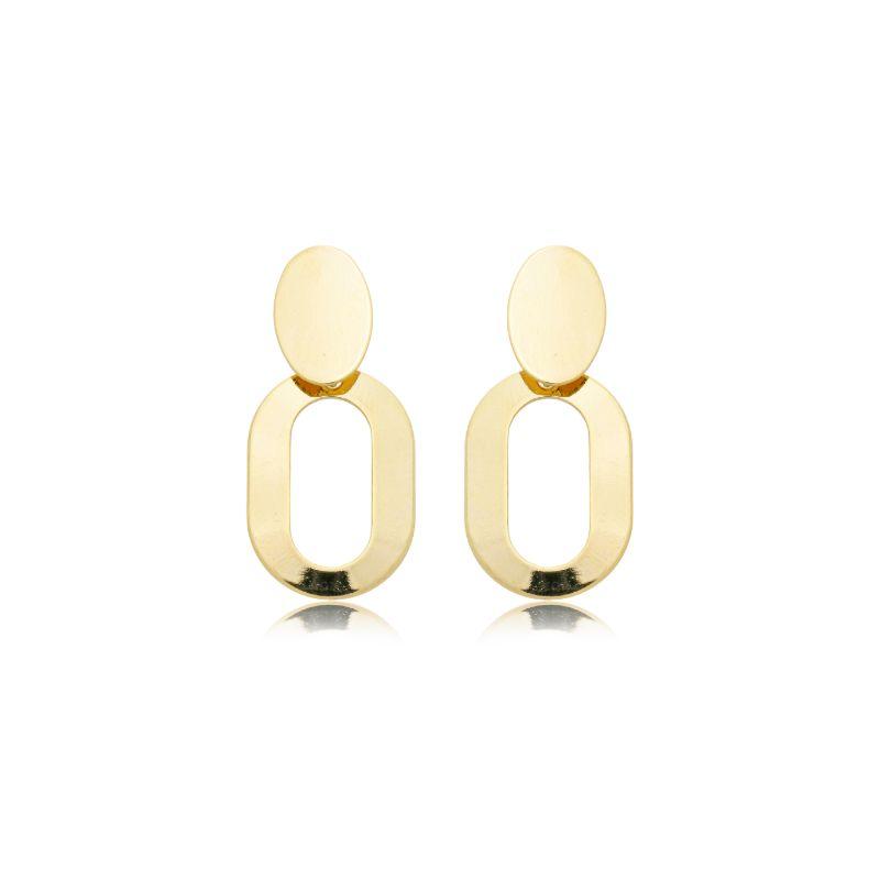 Brinco Duplo Oval Liso Ouro