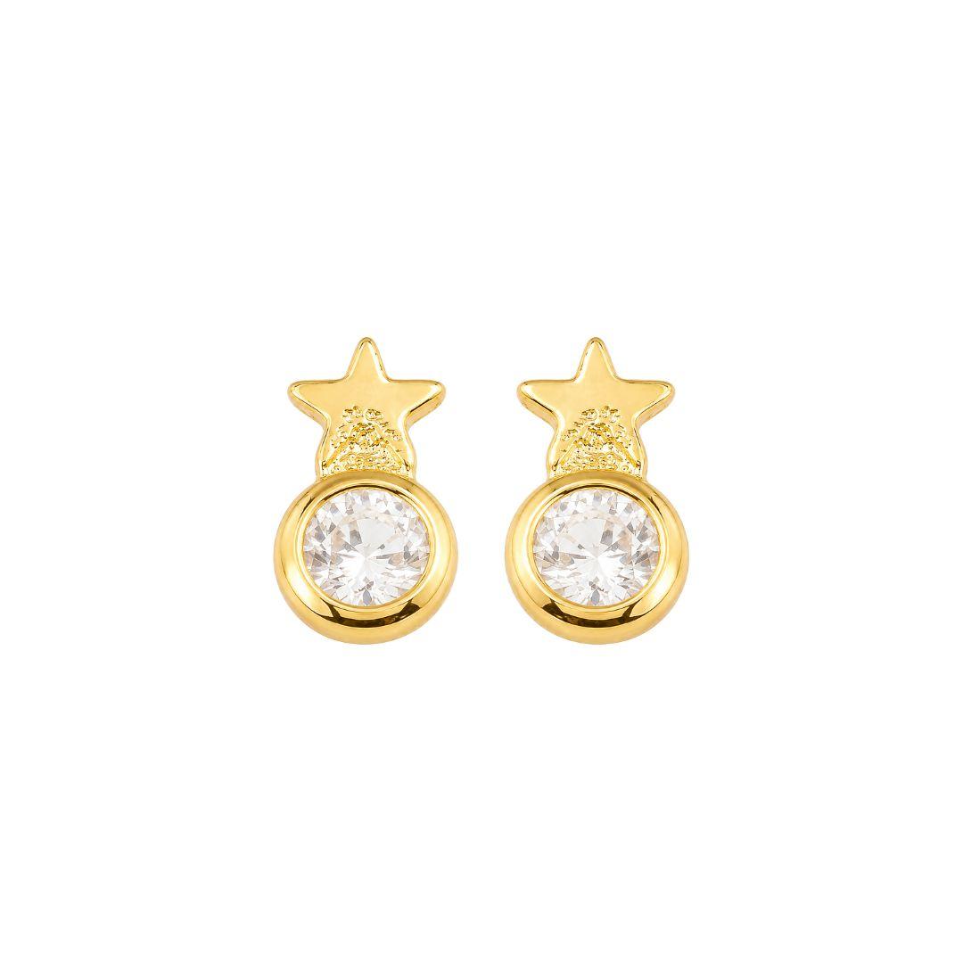Brinco Infantil Estrela e Ponto de Luz Ouro